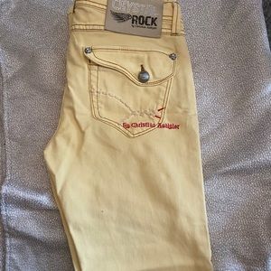Designer yellow jeans Christian Audigier